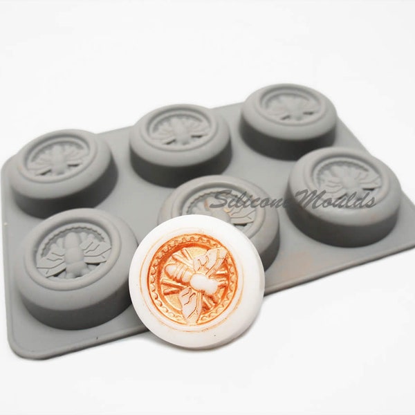 6 cell Circular Round Honey Bee Keeper Silicone Mould for Baking Candy Wax Resin Concrete Craft Beeswax