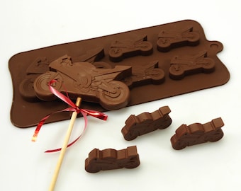 4+1 Motorbike Motorcycle Biker -  Novelty Chocolate Silicone Mould Candy Lolly Cake Topper Silicon Mold - resin / craft / wax / soap