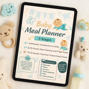 Baby Meal Plan | 6-12 Month Baby Food Schedule | Digital Download | Weaning Guide | Healthy Recipes for Babies | BLW Meal Planner