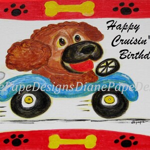 Happy Cruisin 'Birthday Blank Birthday Card - Hot Rod, Convertible, Indianapolis 500, Rijden, Race Car Fan, NASCAR, Schattige Hond, Kinderen