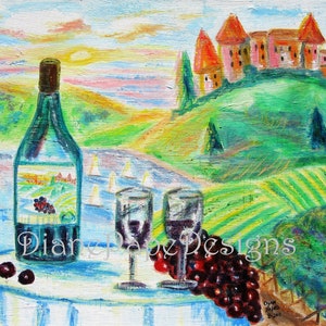 Carte vierge 5 x 7 Chateau Wine - vignoble européen, domaine, impression de vin, Bordeaux, domaine viticole, campagne française, villa française ou italienne, voiliers
