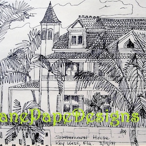 Carte de correspondance vierge A2 House - Key West, Floride - Art de la Floride, maison victorienne, Margaritaville, Hemingway, têtes de perroquet, Jimmy Buffett