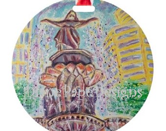 Fountain Square - Cincinnati, Ohio 4" Aluminum Round Ornament, Tyler Davidson Fountain, Cinci Souvenir, Car Decor, Whimsical Style
