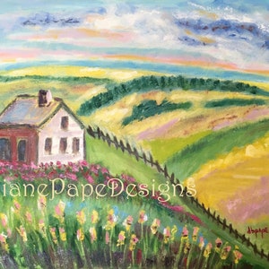 Farmhouse on a Hill Blank A2 Note Card-Country Home, Rural, Rolling Hills, Spring Farmland, Sweet Smelling Grass, Hostess Gift, Valley