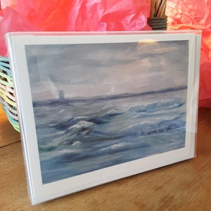 Ocean Serenity -New Title -Pack of 12 A2 Note Cards in Cello Bags, Tranquil Ocean Art, Lighthouse, Pastels, Turquoise, Peaceful Rolling Seas