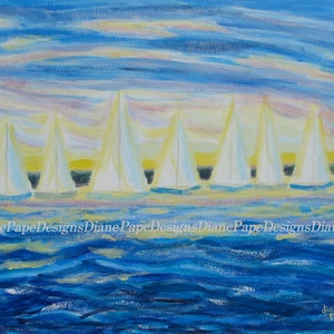 Nantucket Sunrise Blank Note Card - Sailboats, Nautical, Sailors, Ocean Art, Sailboat Small Art Print, Beautiful Ocean Sunrise, Peaceful