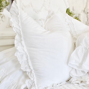 Ruffled Pillow Covers | Ruffled Shams Euros | ShabbyChic Pillow Cases | Farmhouse Linens | Pillow Cover | Bedding | Shabby Chic Bedding