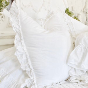 Ruffled Pillow Covers | Ruffled Shams Euros | ShabbyChic Pillow Cases | Farmhouse Linens | Pillow Cover | Bedding | Shabby Chic Bedding