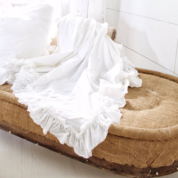 Ruffled Cotton Throw | Dog Blanket | Animal Cover | Shabby Chic Bedding | Pet Sofa Cover | Ruffled pet blanket  | Ruffled Bedding