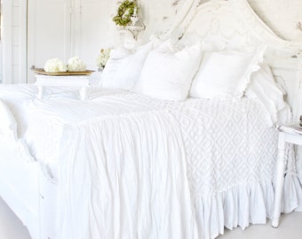 Bottom Ruffle Chenille Bedding | Ruffled Chenille Coverlet Bedspread | Romantic Bedding | Ruffled Bedding Chenille