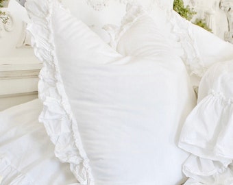 Ruffled Pillow Covers | Ruffled Shams Euros | ShabbyChic Pillow Cases | Farmhouse Linens | Pillow Cover | Bedding | Shabby Chic Bedding