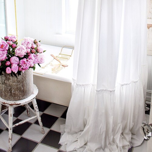 Extra Long Shower Curtains Shabby Chic Ruffled White Extra Long Shower Curtains Shabby Chic, Why Does My White Shower Curtain Turns Pink