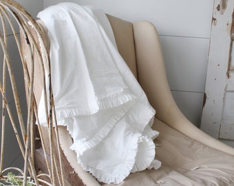 Pleated Ruffled Cotton Throw | Shabby Chic Bedding | Ruffled Bedding | French Country | Small Ruffles Cotton Throw