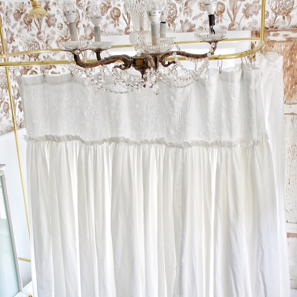 Extra Long Shower Curtains - Shabby Chic Ruffled - White Shower Curtain - Cotton Shower Curtains - Farmhouse Bathroom