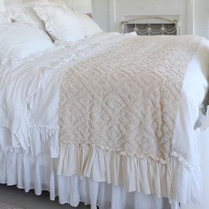 Ruffled Chenille Bed Scarf Chenille Ruffled Bed Linens Ruffled Bed Cover Bed Runner Bed RunnerChenille Bedding Shabby Chic Bedding image 2