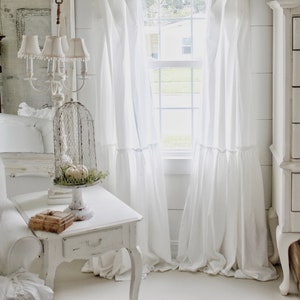 Ruffled Cotton Curtain Panel Ruffled Curtains Farmhouse Decor Shabby Chic Bedding Farmhouse Style Priced Per Panel image 1