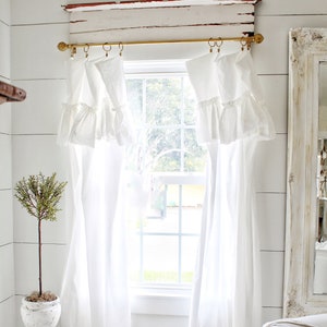 Adjustable Ruffled Curtain Panels up to 108 inches | White Washed Ruffled 100% Cotton Curtain Panels | Farmhouse Decor