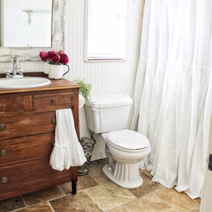 Extra Long Shower Curtains - Shabby Chic Ruffled - White Shower Curtain - Cotton Shower Curtains - Farmhouse Bathroom image 2