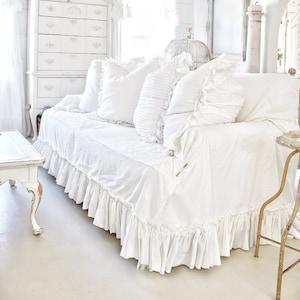 Slipcover Ruffled Slipcover Sofa Cover Sofa Scarf Slip Etsy