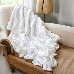 Matelasse Ruffled Cotton Throw Shabby Chic Bedding Pet Sofa Cover Ruffled Pet Blanket Ruffled Bedding Etsy Canada