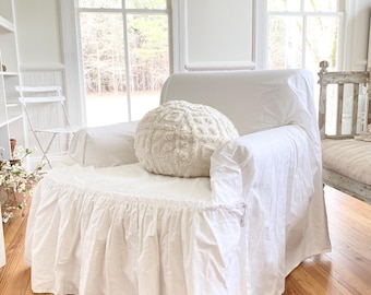 Ruffled Cotton Chair Slipcover | Farmhouse Cottage Decor