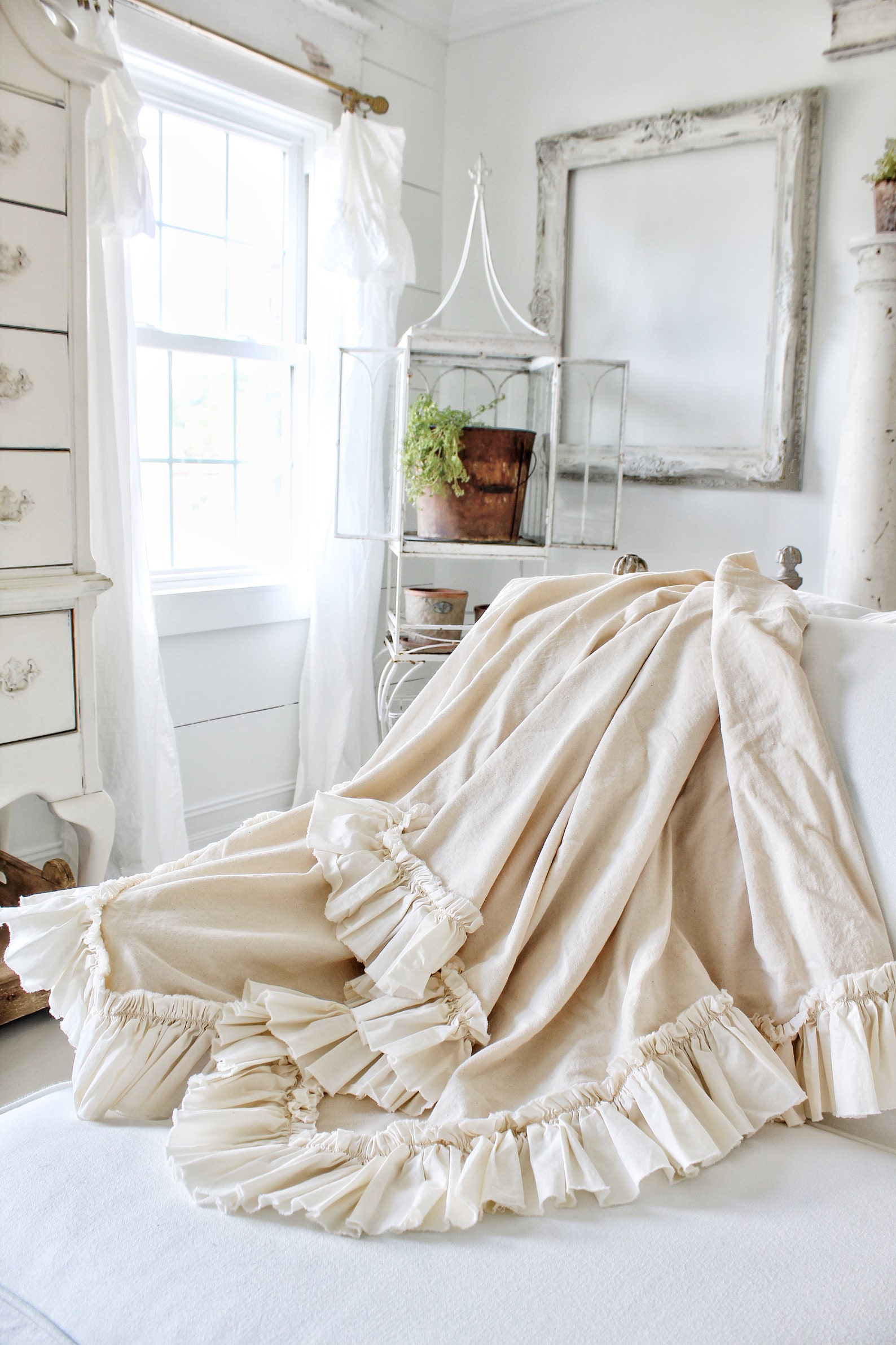 Ruffled Cotton Throw Dog Blanket Animal Cover Shabby Chic Bedding Pet