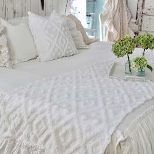 Ruffled Chenille Bed Scarf Chenille Ruffled Bed Linens Ruffled Bed Cover Bed Runner Bed RunnerChenille Bedding Shabby Chic Bedding image 6