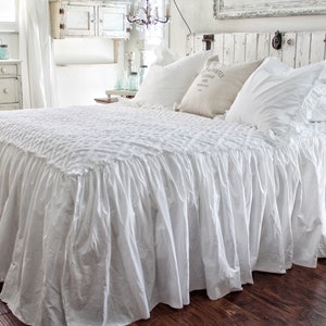 Ruffled Chenille Coverlet Bedspread |  Shabby Chic Bedding | Chenille Bedding | White Ruffled Bedding