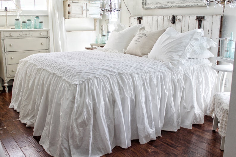 Ruffled Chenille Coverlet Bedspread Shabby Chic Bedding Chenille Bedding White Ruffled Bedding image 1