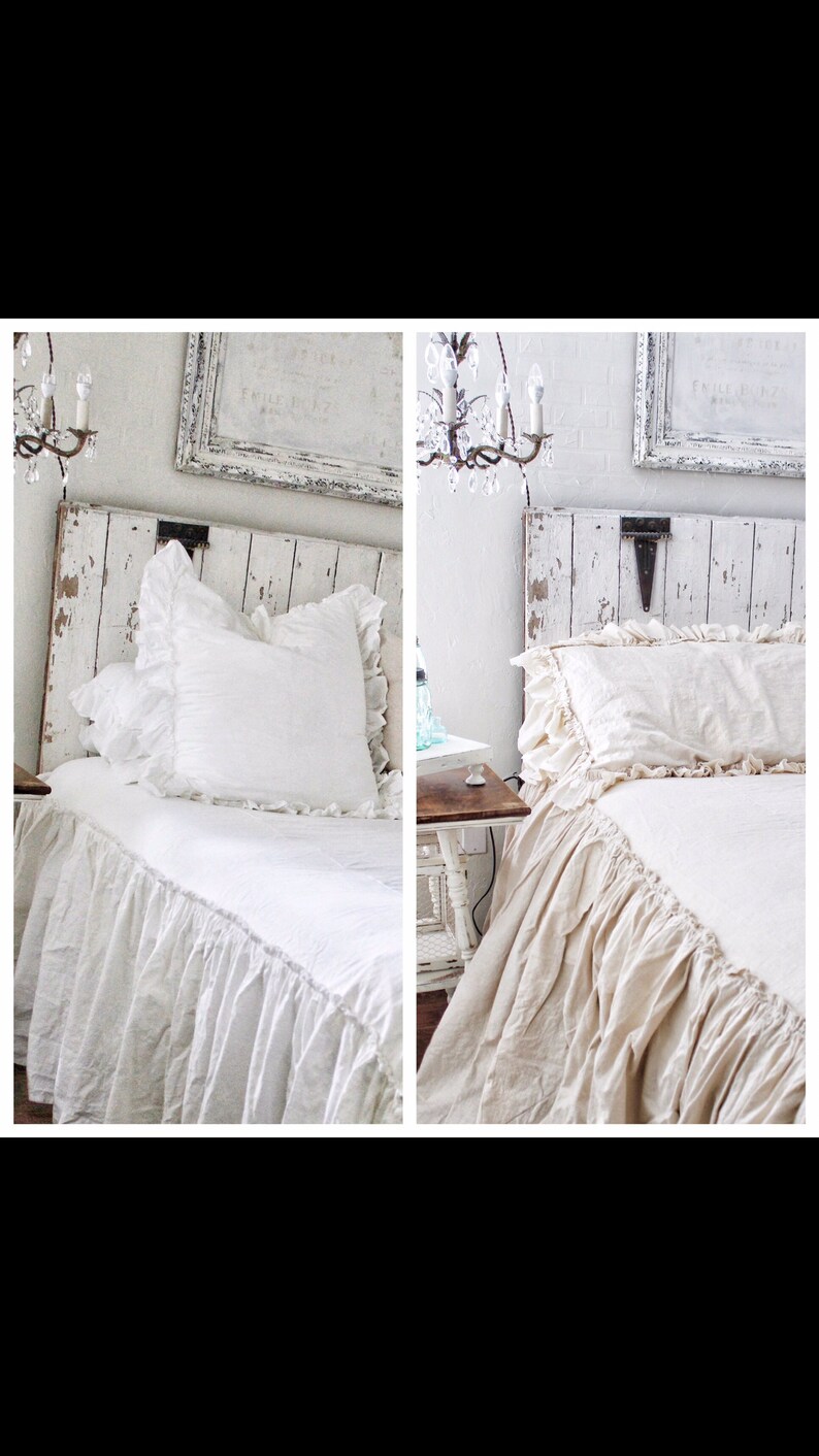 Ruffled Cotton Curtain Panels Ruffled Curtains Farmhouse Decor Shabby Chic Bedding Farmhouse Style Ruffled Linens image 3