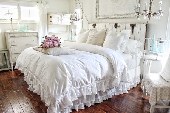 Ruffled Duvet Cover White Bedding Duvets Shabby Chic Etsy