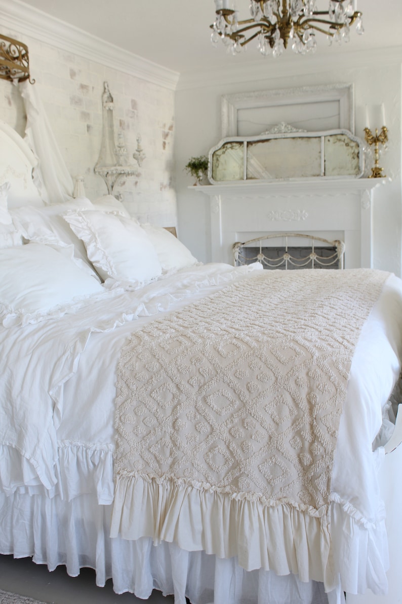 Ruffled Chenille Bed Scarf  Chenille Ruffled Bed Linens  image 1