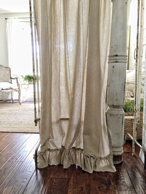Ruffled Cotton Curtain Panels Ruffled Curtains Farmhouse Etsy
