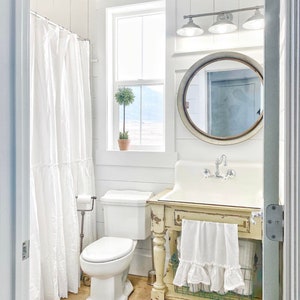Extra Long Shower Curtains - Shabby Chic Ruffled - White Shower Curtain - Cotton Shower Curtains - Farmhouse Bathroom image 3