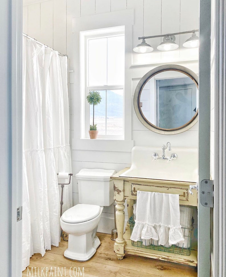 Extra Long Shower Curtains - Shabby Chic Ruffled - White Shower Curtain - Cotton Shower Curtains - Farmhouse Bathroom image 3
