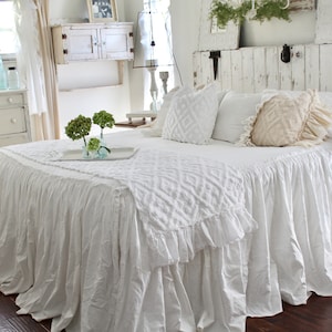 Ruffled Chenille Bed Scarf Chenille Ruffled Bed Linens Ruffled Bed Cover Bed Runner Bed RunnerChenille Bedding Shabby Chic Bedding image 5