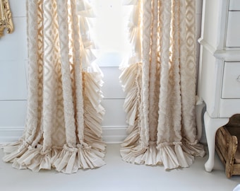 Ruffled Curtain Panels | Ruffled Curtains | Farmhouse Decor | Shabby Chic Bedding | Farmhouse Style | Ruffled Linens