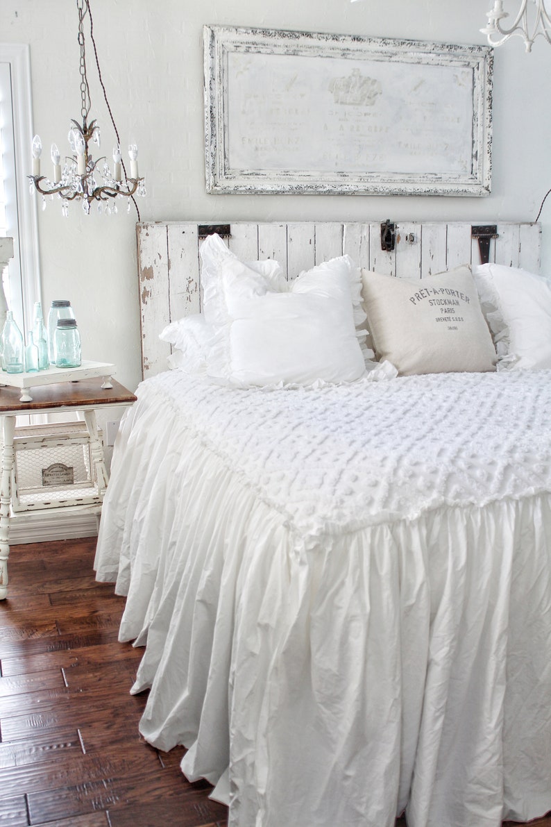 Ruffled Chenille Coverlet Bedspread Shabby Chic Bedding Chenille Bedding White Ruffled Bedding image 2