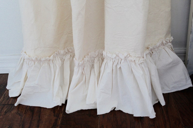 Ruffled Cotton Curtain Panels Ruffled Curtains Farmhouse Decor Shabby Chic Bedding Farmhouse Style Ruffled Linens image 1