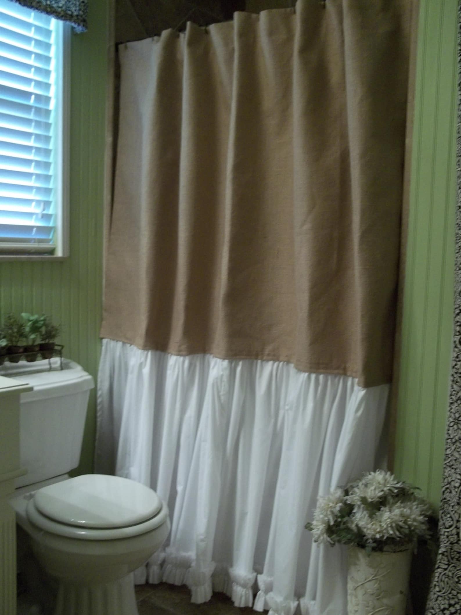 Burlap Shower Curtain Shabby Chic Burlap & Cotton Gathered Etsy