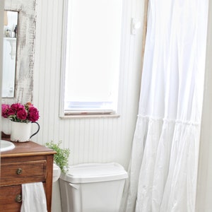 Extra Long Shower Curtains - Shabby Chic Ruffled - White Shower Curtain - Cotton Shower Curtains - Farmhouse Bathroom image 4