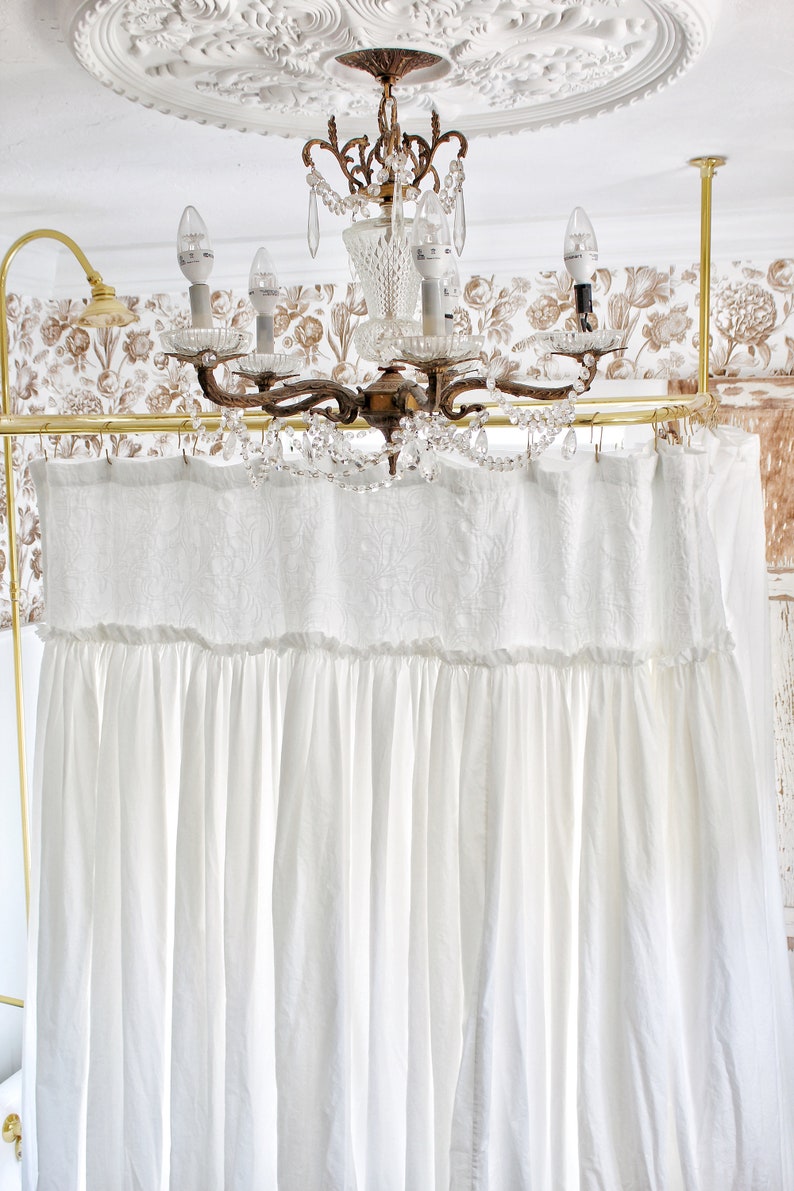 Extra Long Shower Curtains Shabby Chic Ruffled White Shower Curtain Cotton Shower Curtains Farmhouse Bathroom image 4