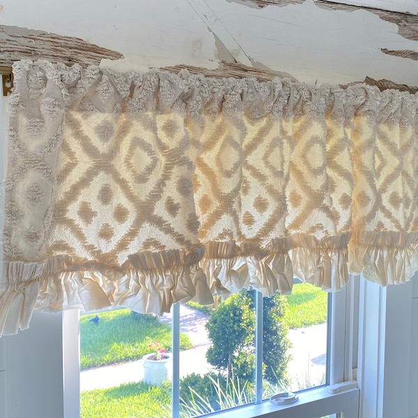 Chenille Ruffled Valance | Single Ruffled Curtain | Farmhouse Decor | Shabby Chic Bedding | Farmhouse Style