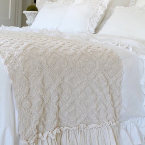 Ruffled Chenille Bed Scarf Chenille Ruffled Bed Linens Ruffled Bed Cover Bed Runner Bed RunnerChenille Bedding Shabby Chic Bedding image 8