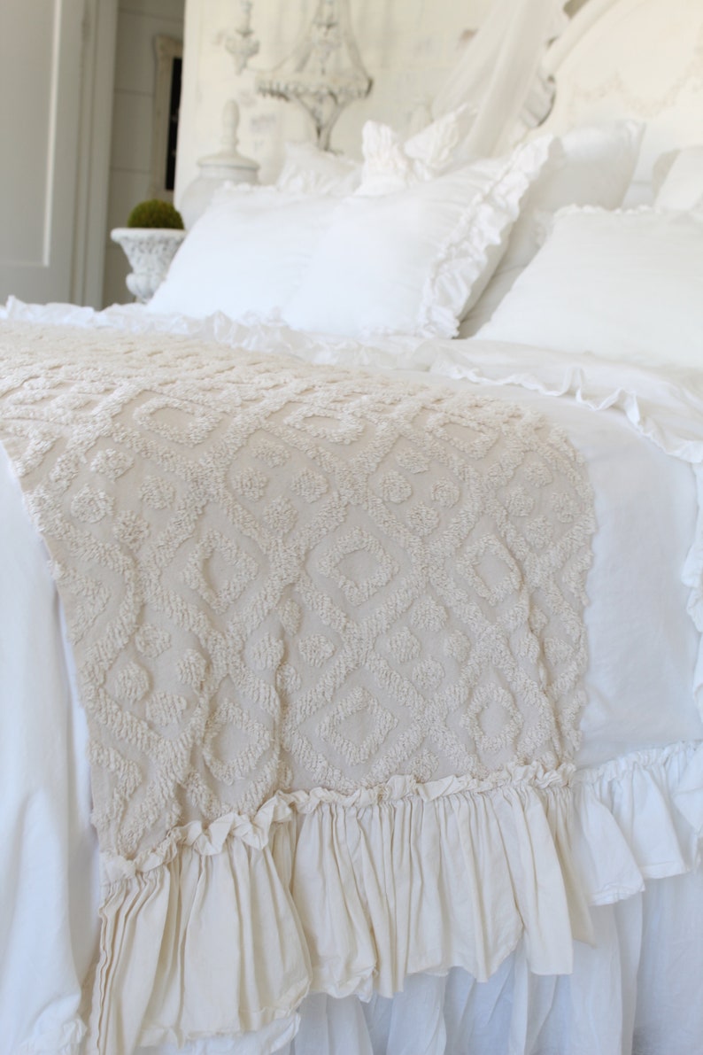Ruffled Chenille Bed Scarf  Chenille Ruffled Bed Linens  image 7