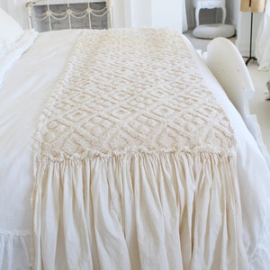 Ruffled Bed Scarf Ruffled Bed Linens Ruffled Bed Cover Bed Runner Ruffled Bed Bed Runner Linen Bedding Shabby Chic Bedding image 5