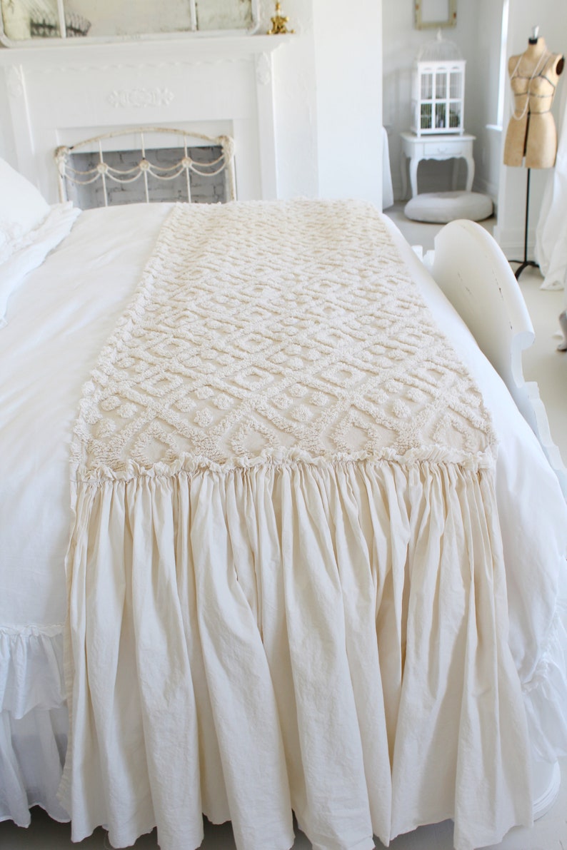 Ruffled Bed Scarf Ruffled Bed Linens Ruffled Bed Cover Bed Runner Ruffled Bed Bed Runner Linen Bedding Shabby Chic Bedding image 5