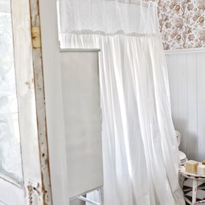 Extra Long Shower Curtains Shabby Chic Ruffled White Shower Curtain Cotton Shower Curtains Farmhouse Bathroom image 3