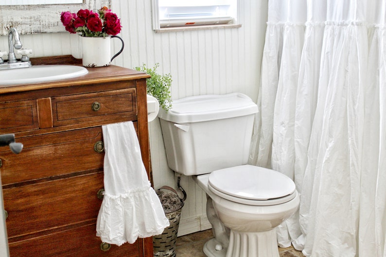 Extra Long Shower Curtains - Shabby Chic Ruffled - White Shower Curtain - Cotton Shower Curtains - Farmhouse Bathroom image 5