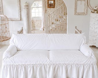 Ruffled Cotton Sofa Slipcover | Farmhouse Cottage Decor